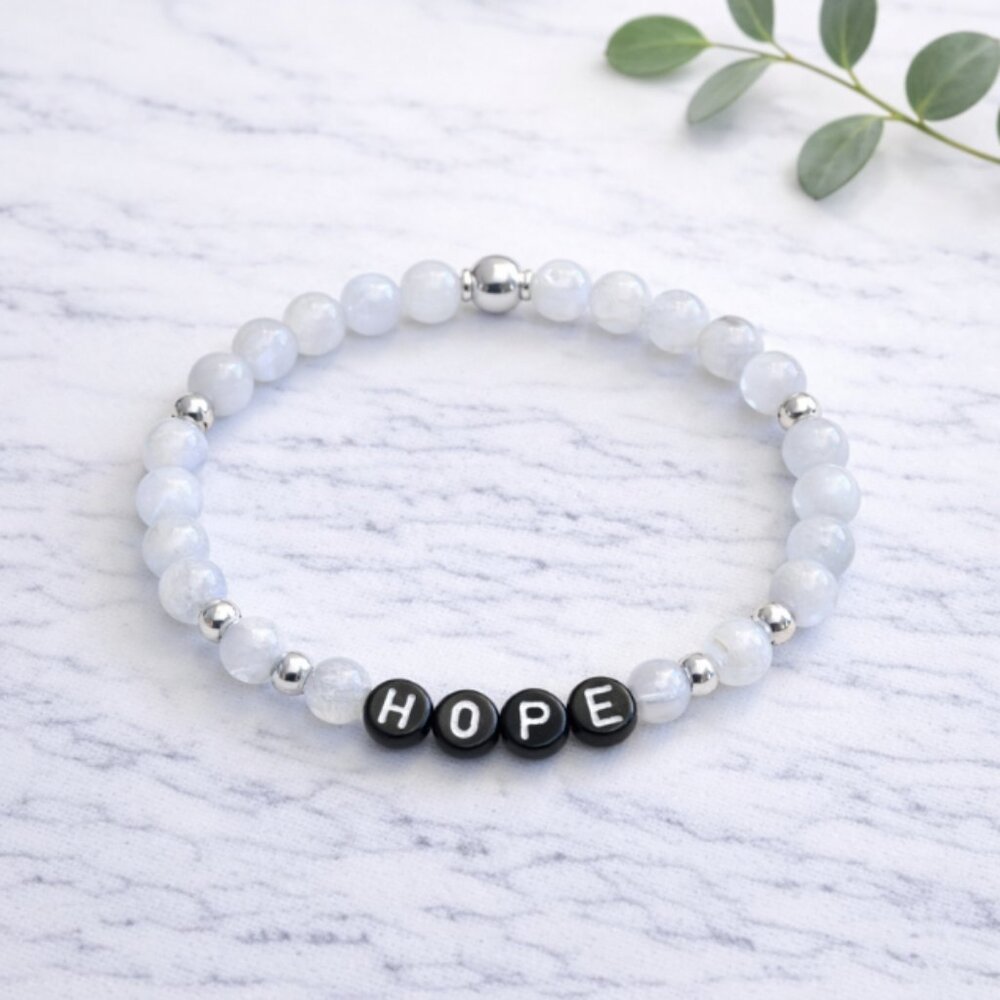 HOPE Gemstone Bracelet Moonstone 6mm Crystal Beads Jewelry Gift Ready